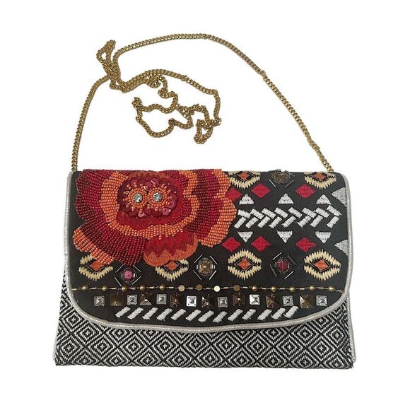 Handbags - Vintage Y2K Sequined Floral Beaded Diamond Pattern Chained Purse